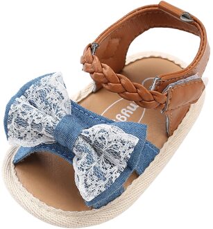 6-18M Baby Meisjes Bow Sandalen Antislip Rubberen Zool Platte Wandelschoenen Jurk Schoenen Zachte Bodem anti-Slip Lederen Babyschoenen blauw / 13-18 months
