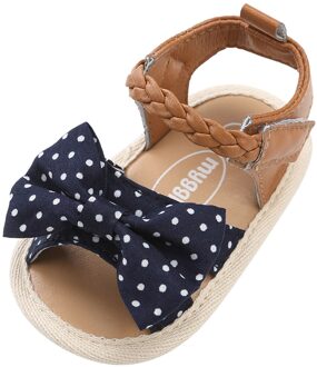 6-18M Baby Meisjes Bow Sandalen Antislip Rubberen Zool Platte Wandelschoenen Jurk Schoenen Zachte Bodem anti-Slip Lederen Babyschoenen donker blauw / 0-6 months