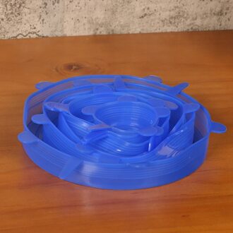 6/2 stuks Herbruikbare silicon stretch deksels universele deksel Silicone voedsel taper wrap kom pot deksel deksel pan koken keuken Stoppers blauw