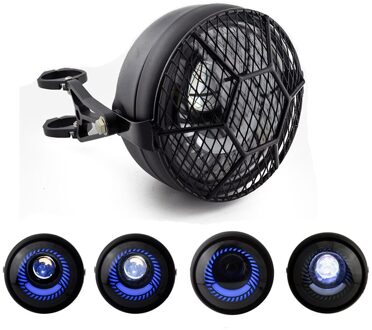 6.5 "Led Motorfiets Koplamp Hi & Lo Koplamp Moto Koplamp Hoofd Light Bracket Voor Harley Sportster Cafe Racer Bobber chopper blauw Halo 1 reeks