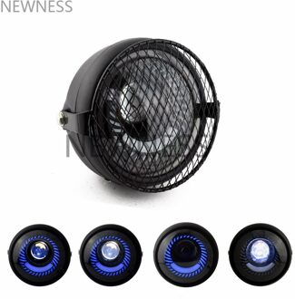6.5 "Ronde Motorfiets Led Koplamp 6.5 Inch Retro Koplamp Universal Scooter Front Light Motor Lamp Koplamp Bracktes blauw Halo ang hoes