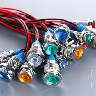 6/8/10/12mm LED Metal Indicator light waterproof Signal lamp 3v 6V 12V 24V 220v with wire red yellow blue green white orange
