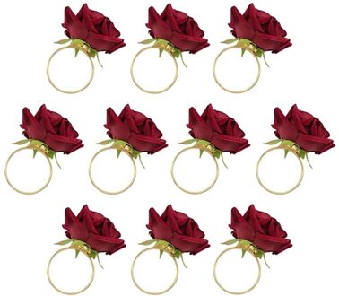 6/8/10/12Pcs Red Rose Shape Handdoek Gesp Servet Ring Wedding Party Valentijnsdag hotel Tafel Decor Metal Gold Servethouder 10stk