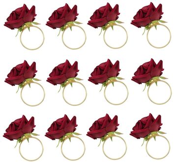 6/8/10/12Pcs Red Rose Shape Handdoek Gesp Servet Ring Wedding Party Valentijnsdag hotel Tafel Decor Metal Gold Servethouder 12stk