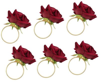 6/8/10/12Pcs Red Rose Shape Handdoek Gesp Servet Ring Wedding Party Valentijnsdag hotel Tafel Decor Metal Gold Servethouder 6stk