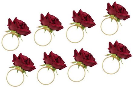 6/8/10/12Pcs Red Rose Shape Handdoek Gesp Servet Ring Wedding Party Valentijnsdag hotel Tafel Decor Metal Gold Servethouder 8stk