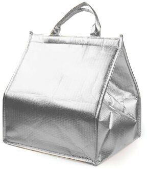6/8/10Inch Opvouwbare Draagbare Koeler Opbergtas Populaire Effen Kleur Grote Capaciteit Lunch Zak Aluminiumfolie picknick Takeaway Tas Zilver / 32.5x32.5x40.5cm