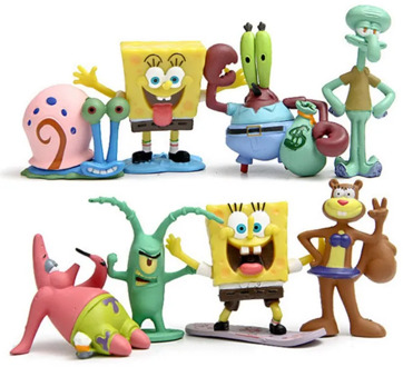 6/8pcs Q version SpongeBob Model Hand To Do Action Figure Toys Doll Sponge Bob Vinyl Doll Classic Toys For Kid Gift
