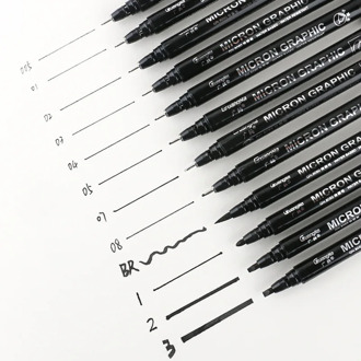 6/9/12pcs Black Pigma Micron Pen Set Waterproof Hand-Drawn Design Sketch Needle Pen Fineline Pen Comic Drawing Pen Hook Line Pen