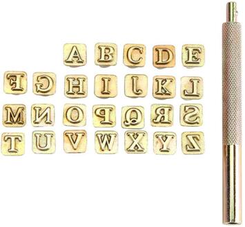 6/9/26Pcs Hout Leer Ponsen Stempel Set Carbon Staal Metalen Alfabet Postzegels A-Z Tekens Met Handvat leathercraft Gereedschap 26stk 6mm