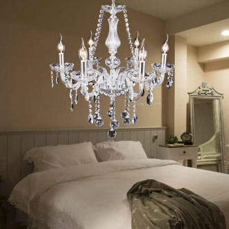 6 Arm Clear K9 Crystal Chandelier Ceiling Light Droplets Pendant Lamp Living room