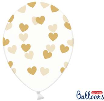 6 Ballonnen in zak hartjes crystal - Goud 30cm