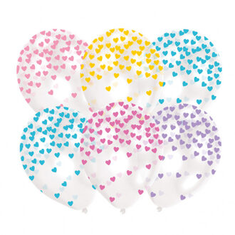 6 Balloons Latex Heart Confetti - Pastel assorted 27 5 cm/11