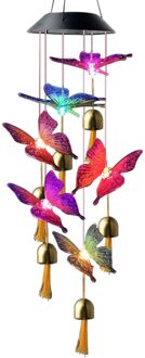 6 Bells Patio Led Decoratieve Mobiele Yard Outdoor Waterdicht Slaapkamer Solar Wind Chime Woonkamer Interieur Kleur Veranderende vlinder