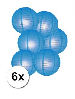 6 blauwe lampionnen van papier 25 cm - Feestlampionnen