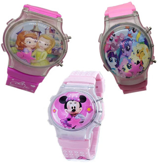 6 Cartoon Girls Silicone Children Electronic Watches Princess Minnie Light Flip Children's Watch Christmas Birthday Gift Clock