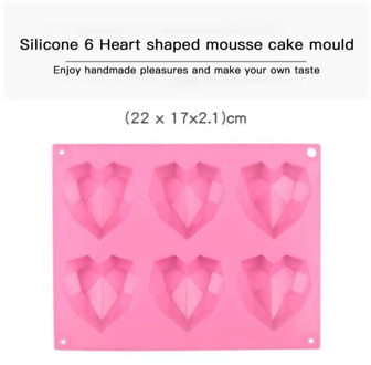 6 Cavity Diamond Love Silicone Cake Mold Silicone 3D Heart Shape Mould Fondant Cake Chocolate Baking Mold Modelling Decor Tools