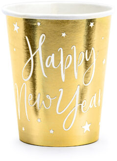 6 Cups Happy New Year goud 220ml Goud - Brons