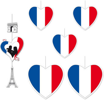 6-delige hou van Frankrijk versiering set deco hanger en hartjes van 14 cm en 28 cm
