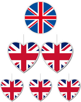 6-delige hou van Groot Brittanie/Engeland versiering set hartjes van 14 cm en 28 cm