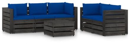 6-delige Loungeset met kussens grijs geïmpregneerd hout Blauw