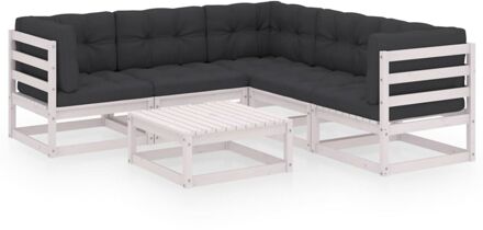 6-delige Loungeset met kussens massief grenenhout Wit