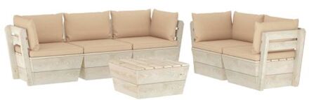 6-delige Loungeset met kussens pallet vurenhout Beige