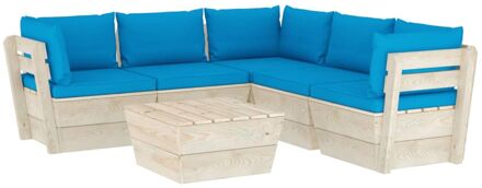 6-delige Loungeset met kussens pallet vurenhout Blauw