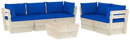 6-delige Loungeset met kussens pallet vurenhout Blauw