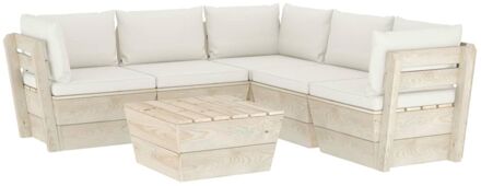 6-delige Loungeset met kussens pallet vurenhout Crème