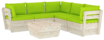 6-delige Loungeset met kussens pallet vurenhout Groen