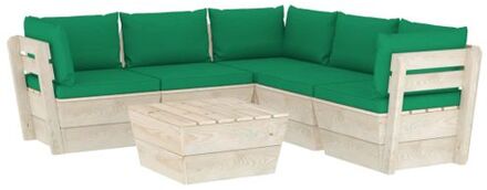 6-delige Loungeset met kussens pallet vurenhout Groen