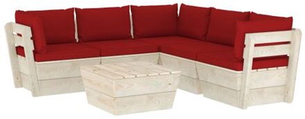 6-delige Loungeset met kussens pallet vurenhout Rood