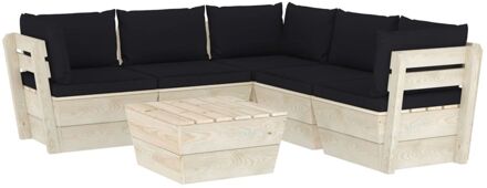 6-delige Loungeset met kussens pallet vurenhout Zwart