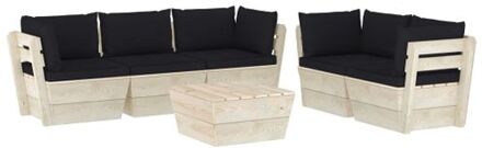 6-delige Loungeset met kussens pallet vurenhout Zwart