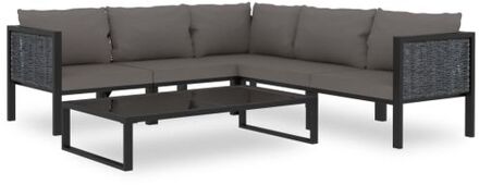 6-delige Loungeset met kussens poly rattan antraciet Grijs