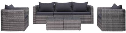 6-delige Loungeset met kussens poly rattan grijs