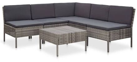 6-delige Loungeset met kussens poly rattan grijs