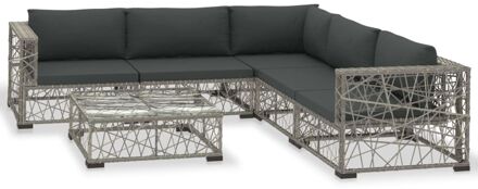 6-delige Loungeset met kussens poly rattan grijs