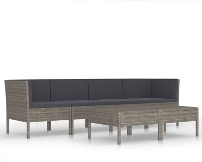 6-delige Loungeset met kussens poly rattan grijs