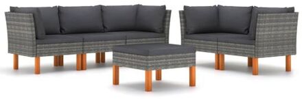 6-delige Loungeset met kussens poly rattan grijs