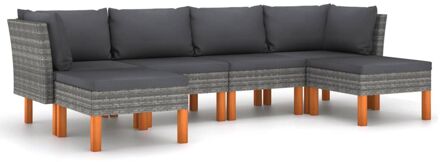 6-delige Loungeset met kussens poly rattan grijs