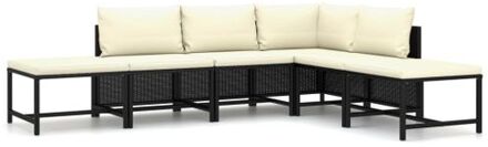 6-delige Loungeset met kussens poly rattan zwart