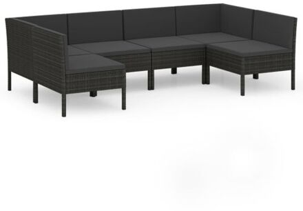 6-delige Loungeset met kussens poly rattan zwart