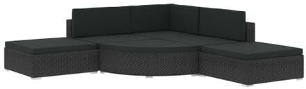 6-delige Loungeset met kussens poly rattan zwart