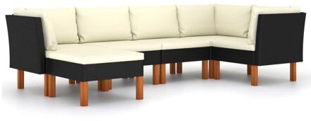 6-delige Loungeset met kussens poly rattan zwart