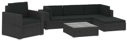 6-delige Loungeset met kussens poly rattan zwart