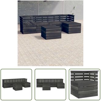 6-delige Loungeset pallet massief grenenhout donkergrijs - Tuinset