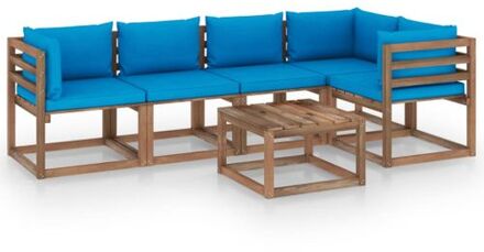 6-delige Loungeset pallet met kussens geïmpregneerd grenenhout - Tuinset Blauw
