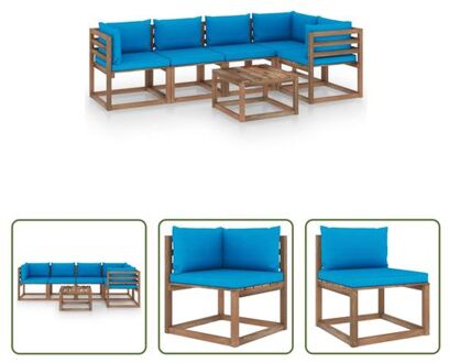 6-delige Loungeset pallet met kussens geïmpregneerd grenenhout - Tuinset Blauw